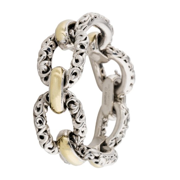 CHARLES KRYPELL 18K 14K & STERLING SILVER LARGE HEAVY IVY LINK AMAZING BRACELET - Picture 2 of 6